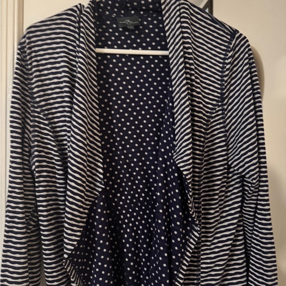 Market and Spruce Large Striped Navy and white lined with dots Cardigan - Picture 2 of 3